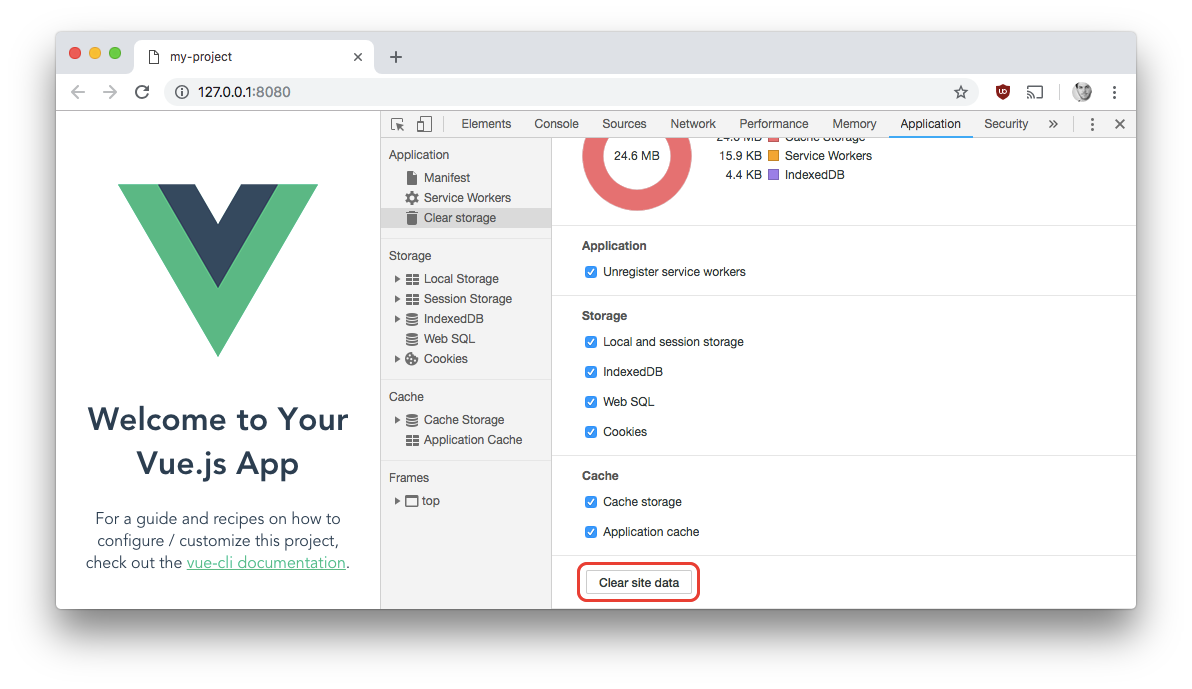 Chrome Dev Tools > Application > Clear storage > Clear site data